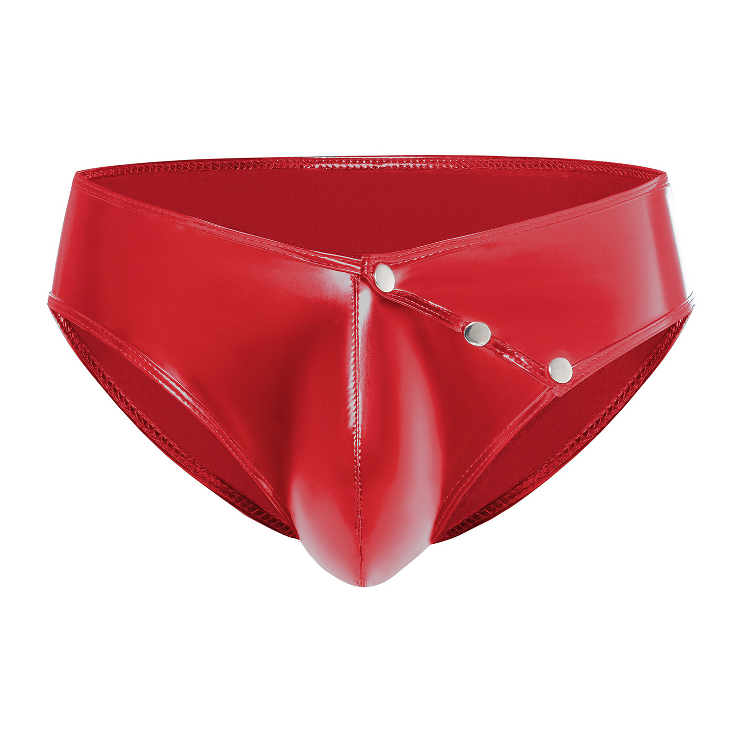 Men's Shiny PVC Briefs, Snap Button Open Crotch Wet Look Underwear