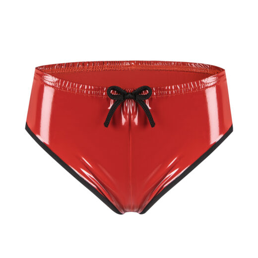 Women Wetlook PVC Low Rise Briefs with Front Bow & Back Pocket