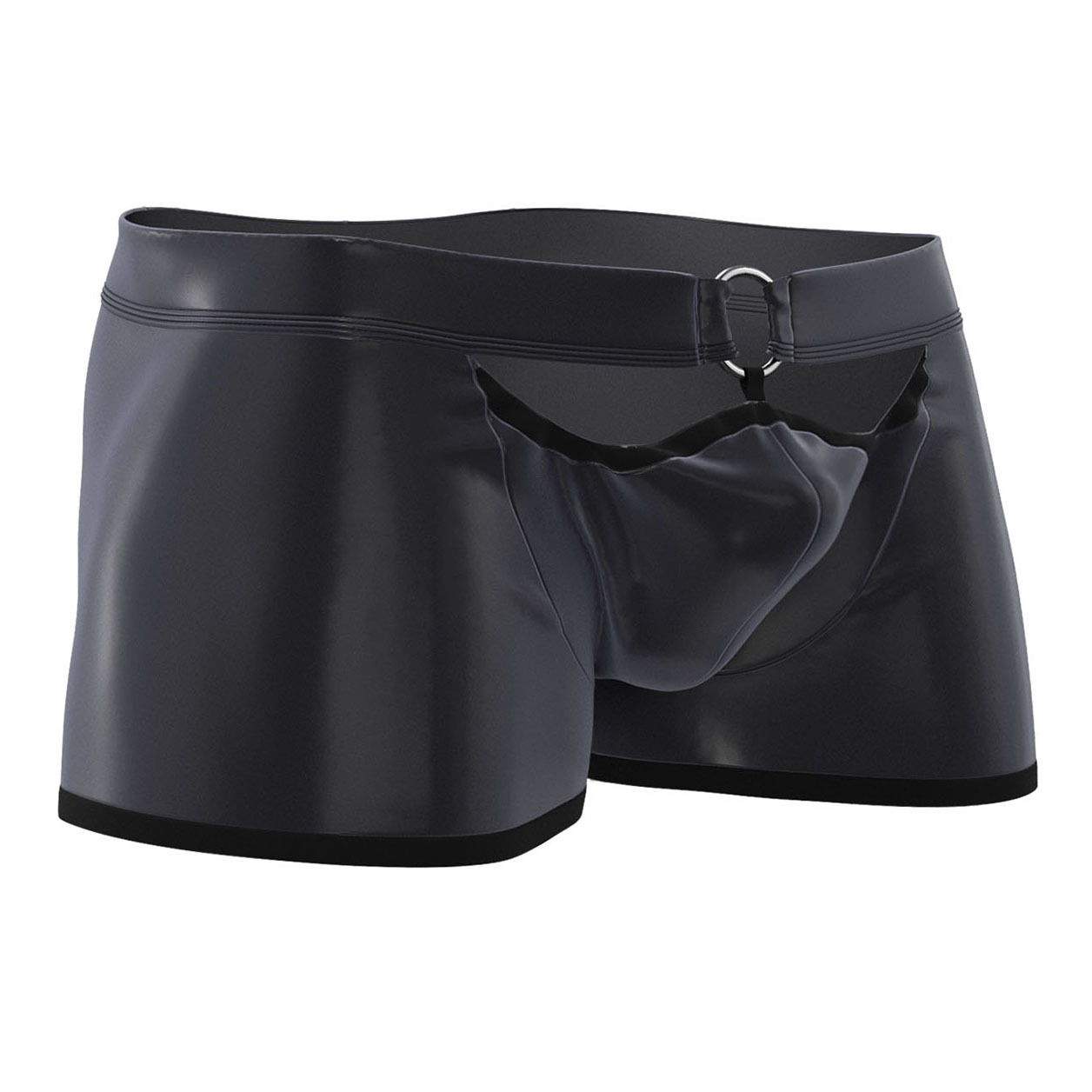 Men's Matte Faux Leather Boxer Briefs, Open Front Soft PU Underwear - Image 4