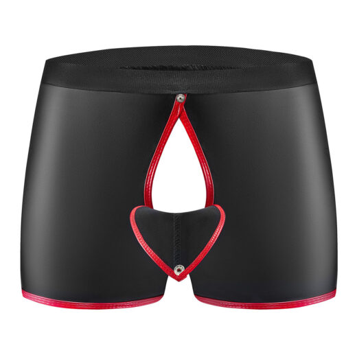 Men's Matte Soft Faux Leather Boxer Shorts, Snap Button Open Crotch Shorts