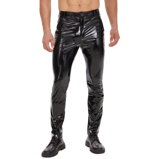 Men Wetlook PU Shiny Skinny Pants