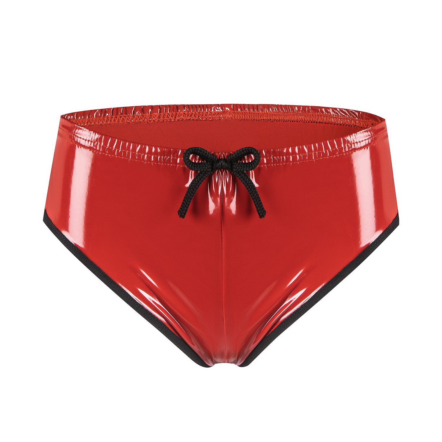 Women Wetlook PVC Low Rise Briefs with Front Bow & Back Pocket