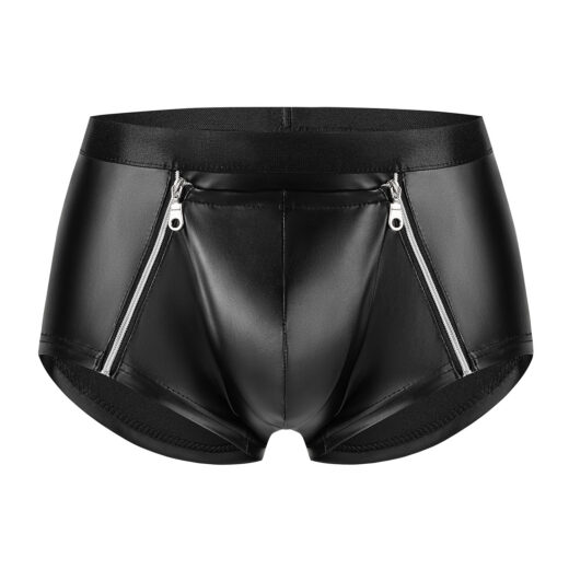 Men Matte PU Boxer Briefs with Double Side Zippers