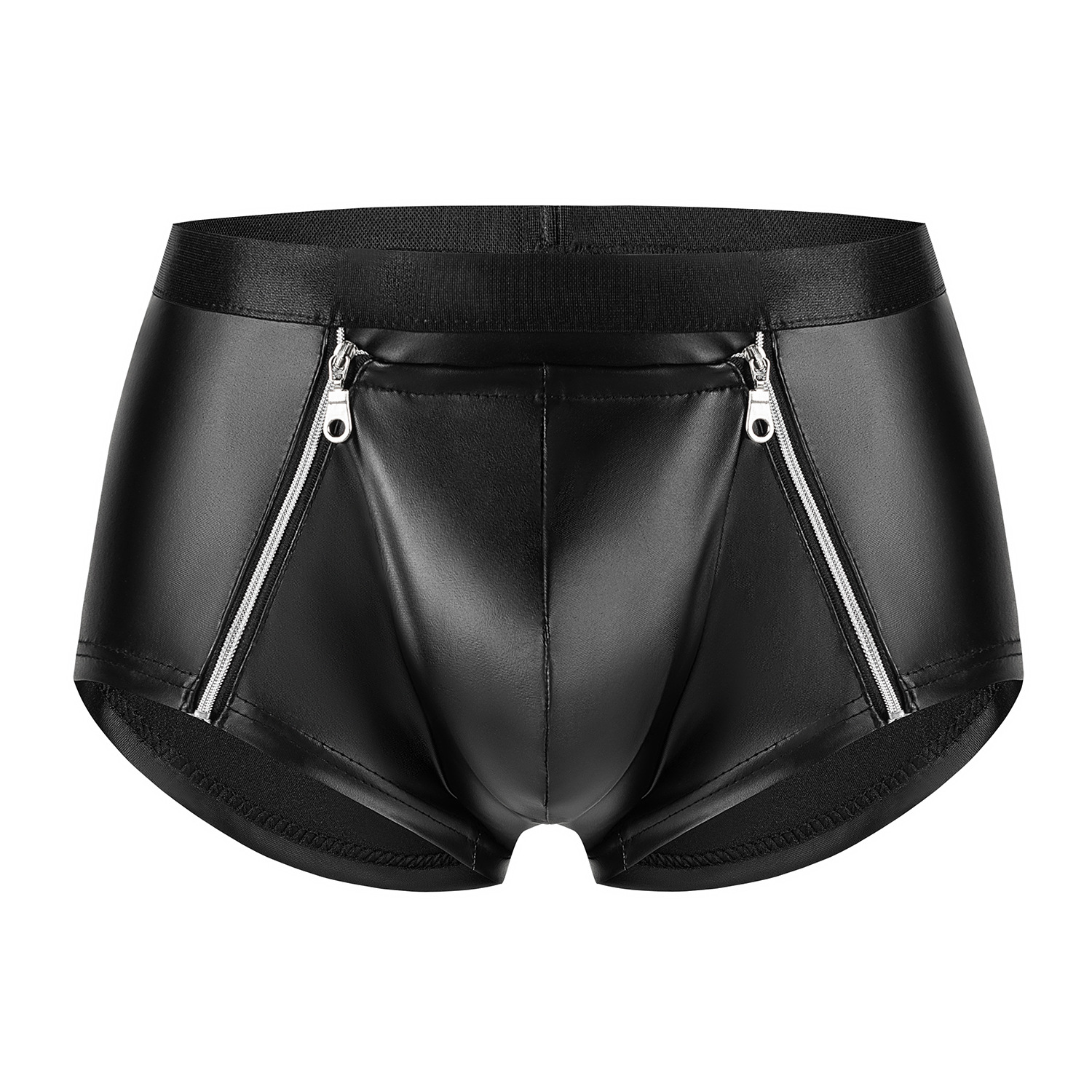 Men Matte PU Boxer Briefs with Double Side Zippers