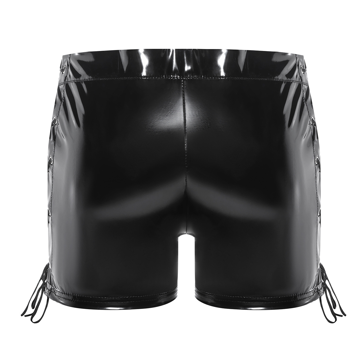 Men Shiny PVC Lace-up Side Shorts with Zipper - Image 3