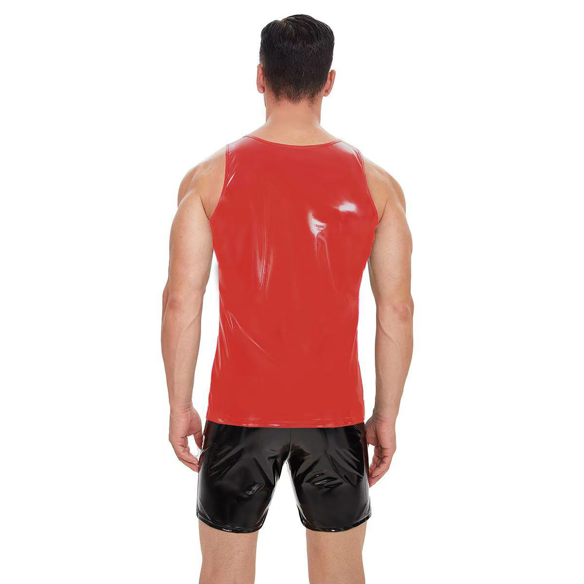 Men Shiny PVC Sleeveless Tank Top Wetlook Vest - Image 6