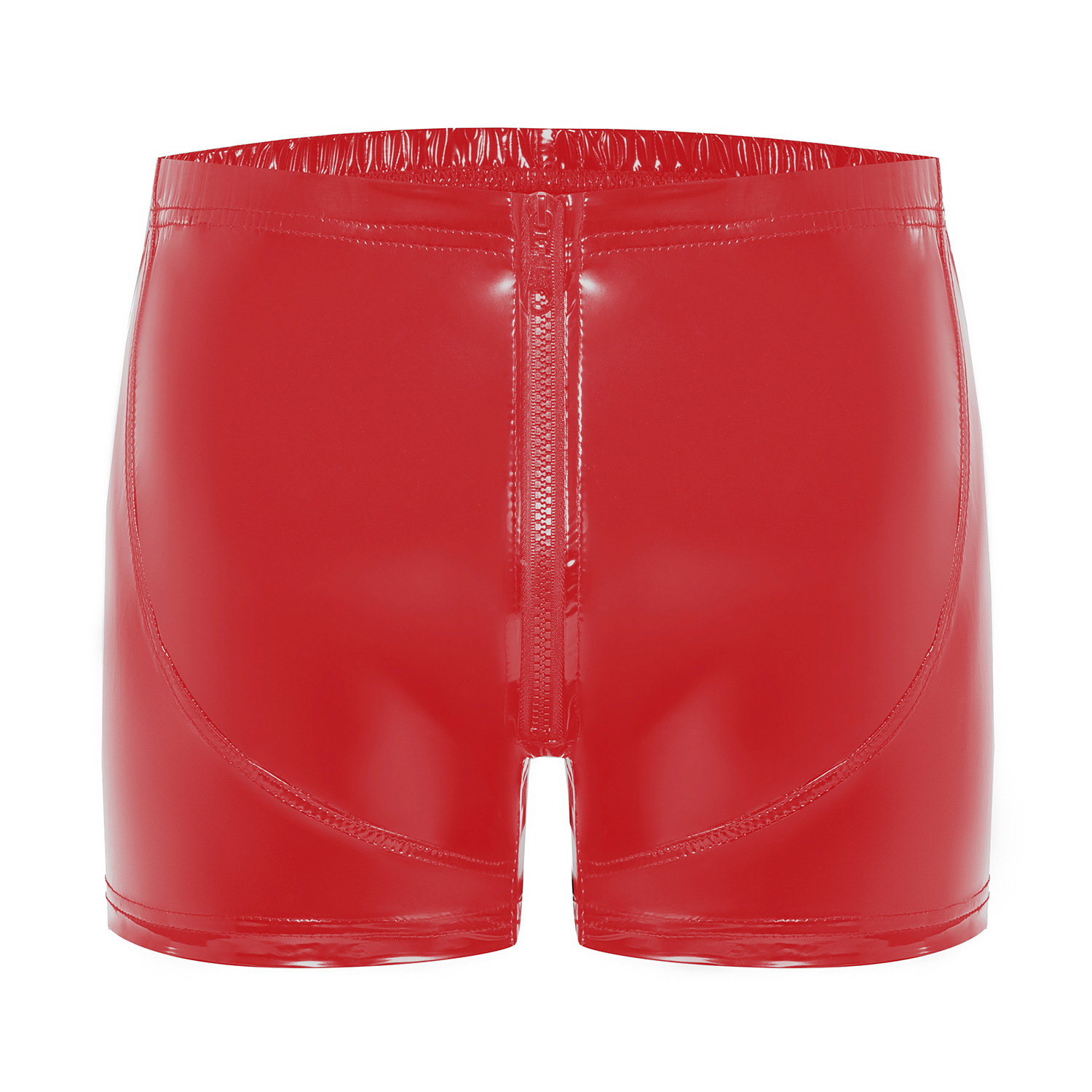 Men Shiny PU Boxer Shorts with Rear Zipper - Image 2