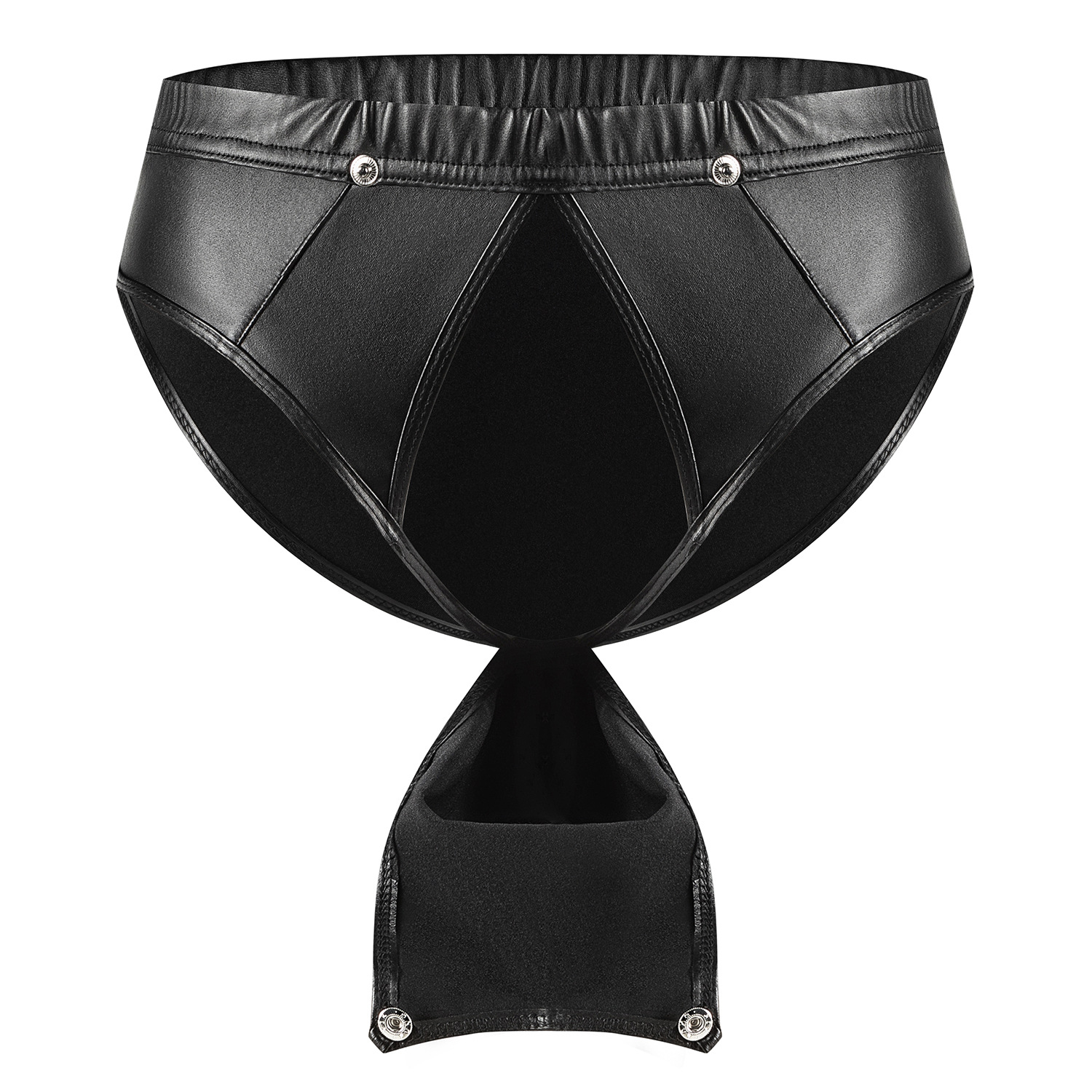 Men Matte PU Briefs with Snap Open Crotch Pouch - Image 2