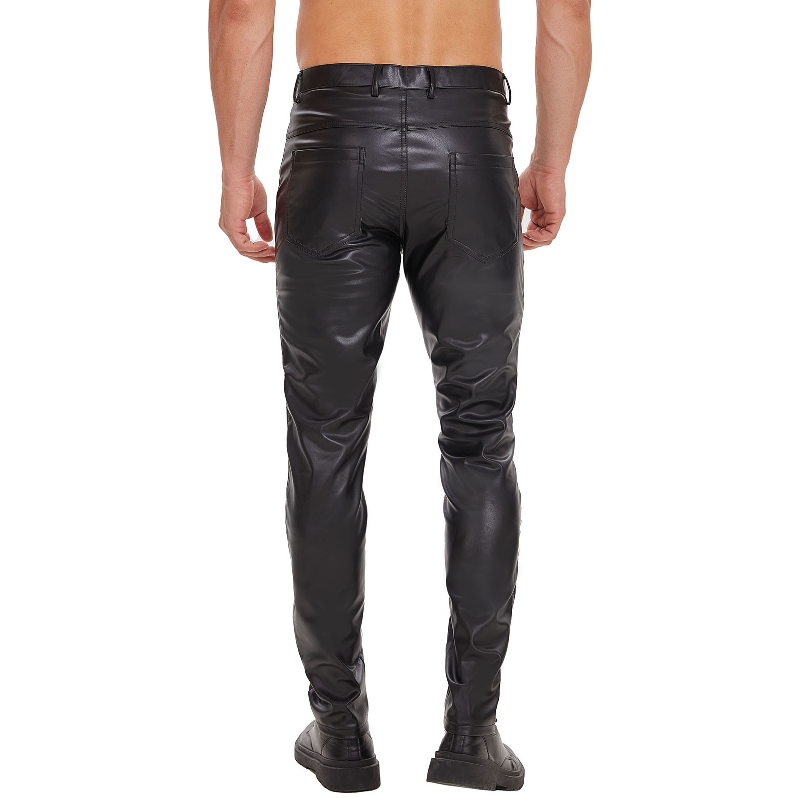 Men Matte PU Long Pants with Zip Open Crotch - Image 2