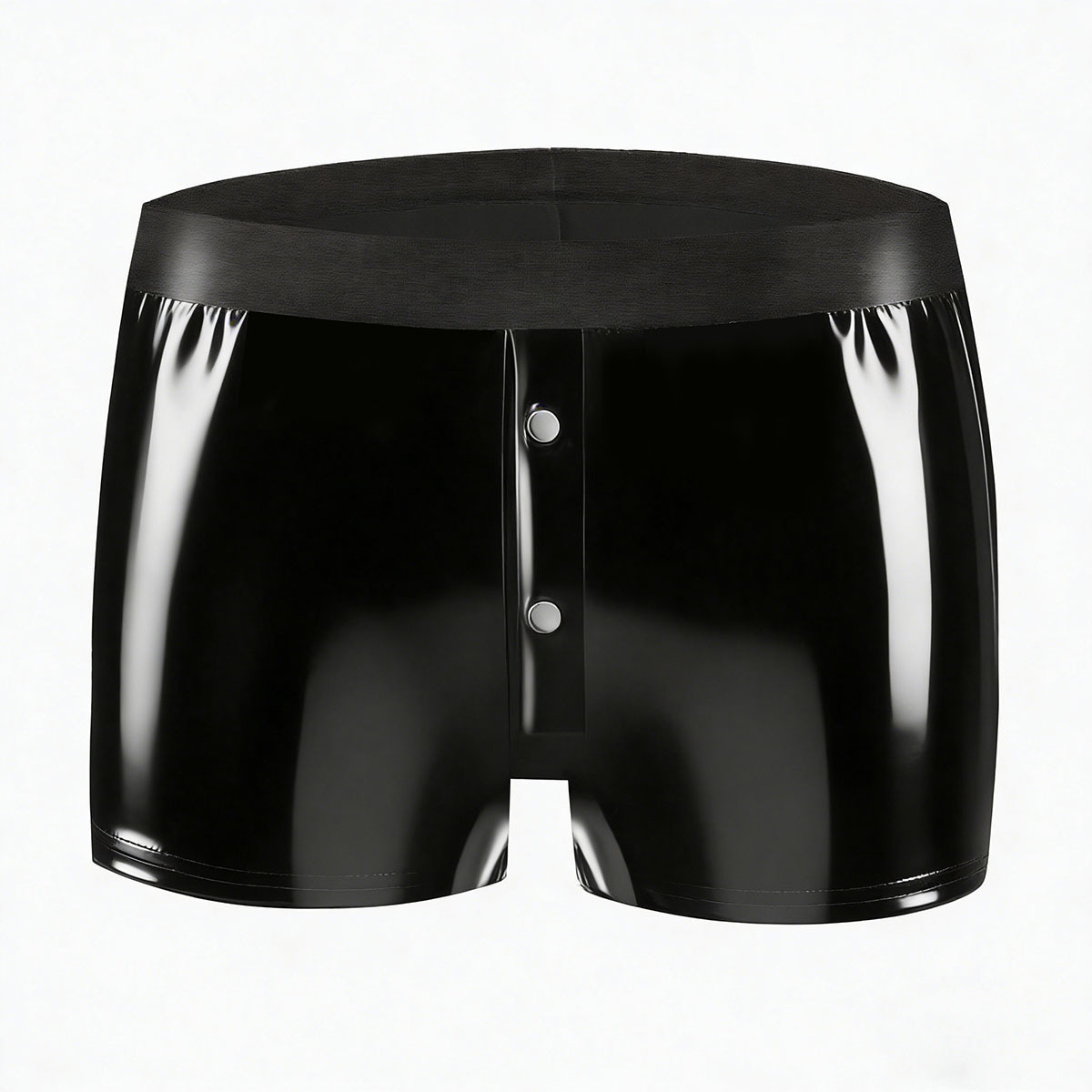 Men's Shiny PVC Boxer Shorts, Snap Button Crotch Cutout Shorts - Image 2