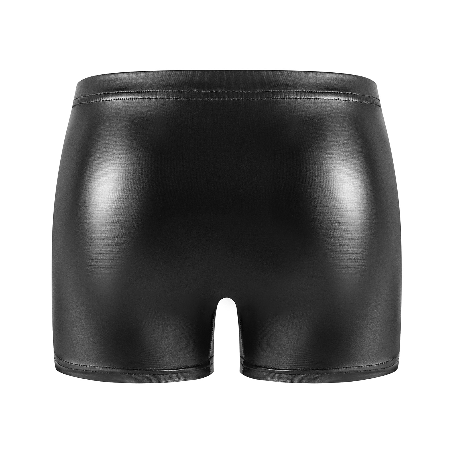 Men's Matte Faux Leather Boxer Shorts, Open Crotch Soft Leather Shorts - Image 4
