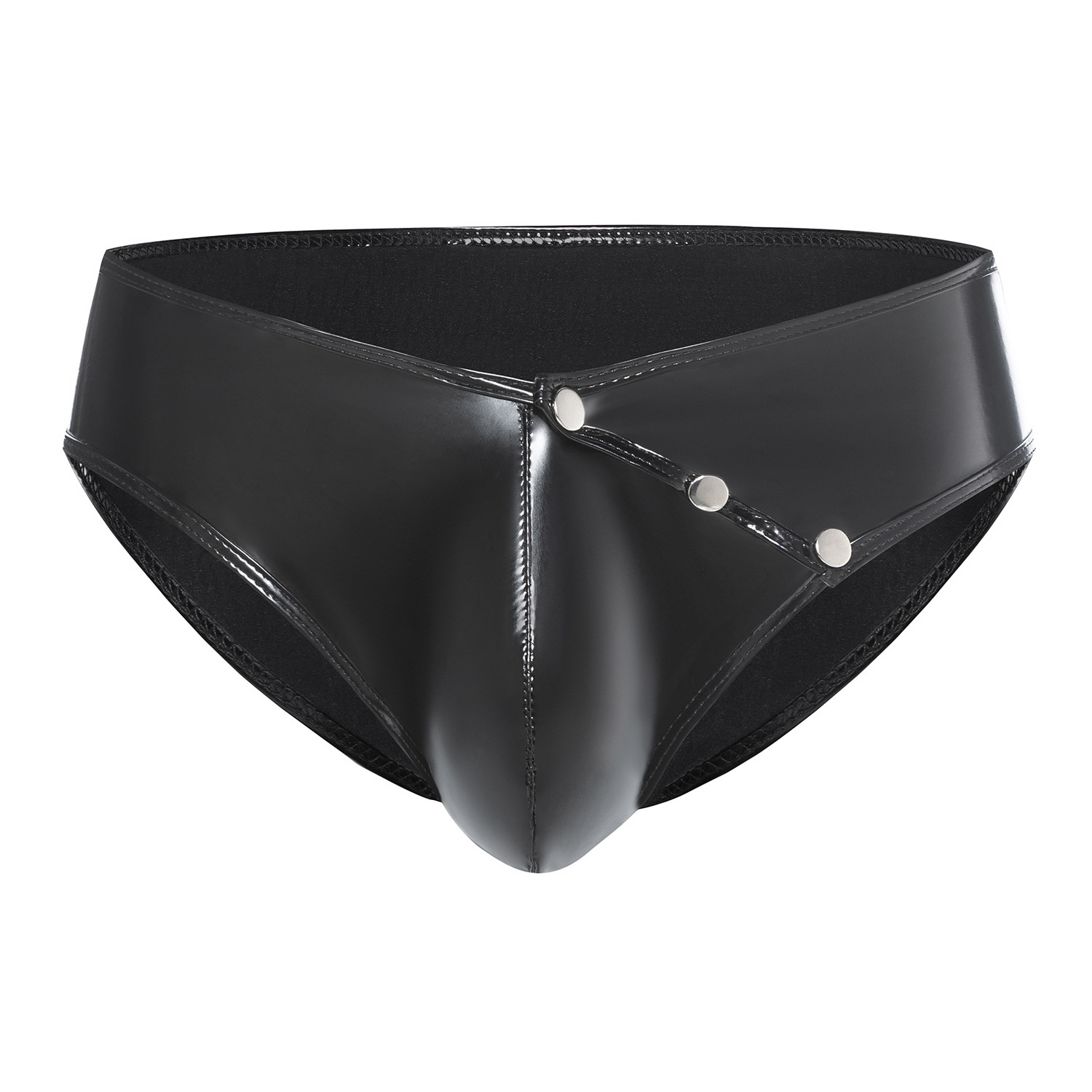 Men's Shiny PVC Briefs, Snap Button Open Crotch Wet Look Underwear - Image 2