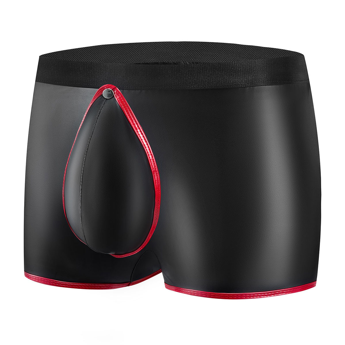 Men's Matte Soft Faux Leather Boxer Shorts, Snap Button Open Crotch Shorts - Image 4