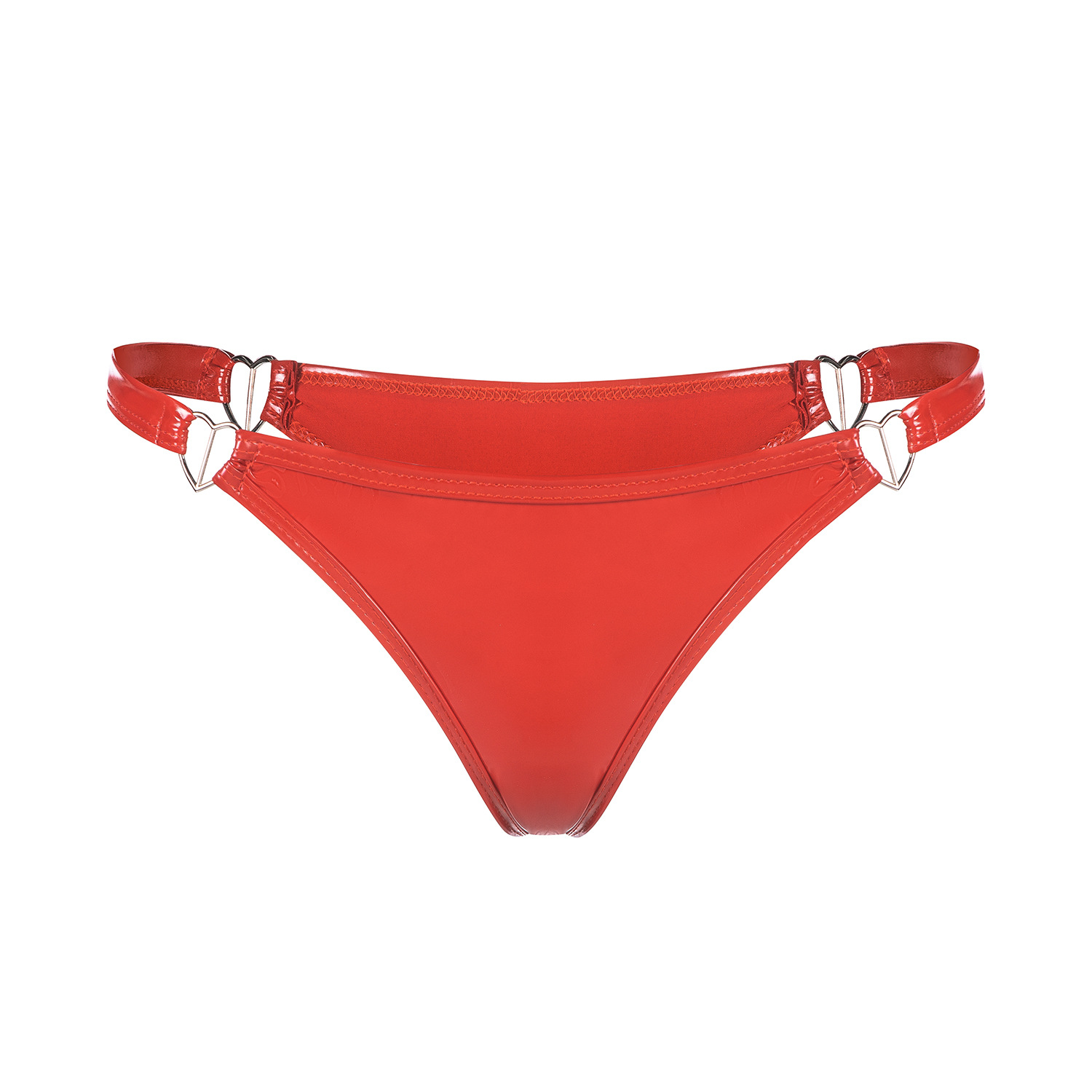 Women Wetlook PVC Thong with Metal Ring Detail - Image 2