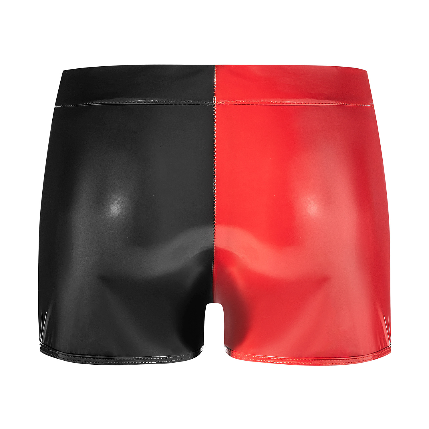 Men's Glossy PVC Boxer Shorts, Black Red Contrast Patent Leather Sexy Shorts - Image 2