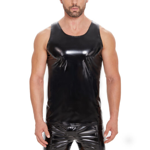 Men Shiny PVC Sleeveless Tank Top Wetlook Vest
