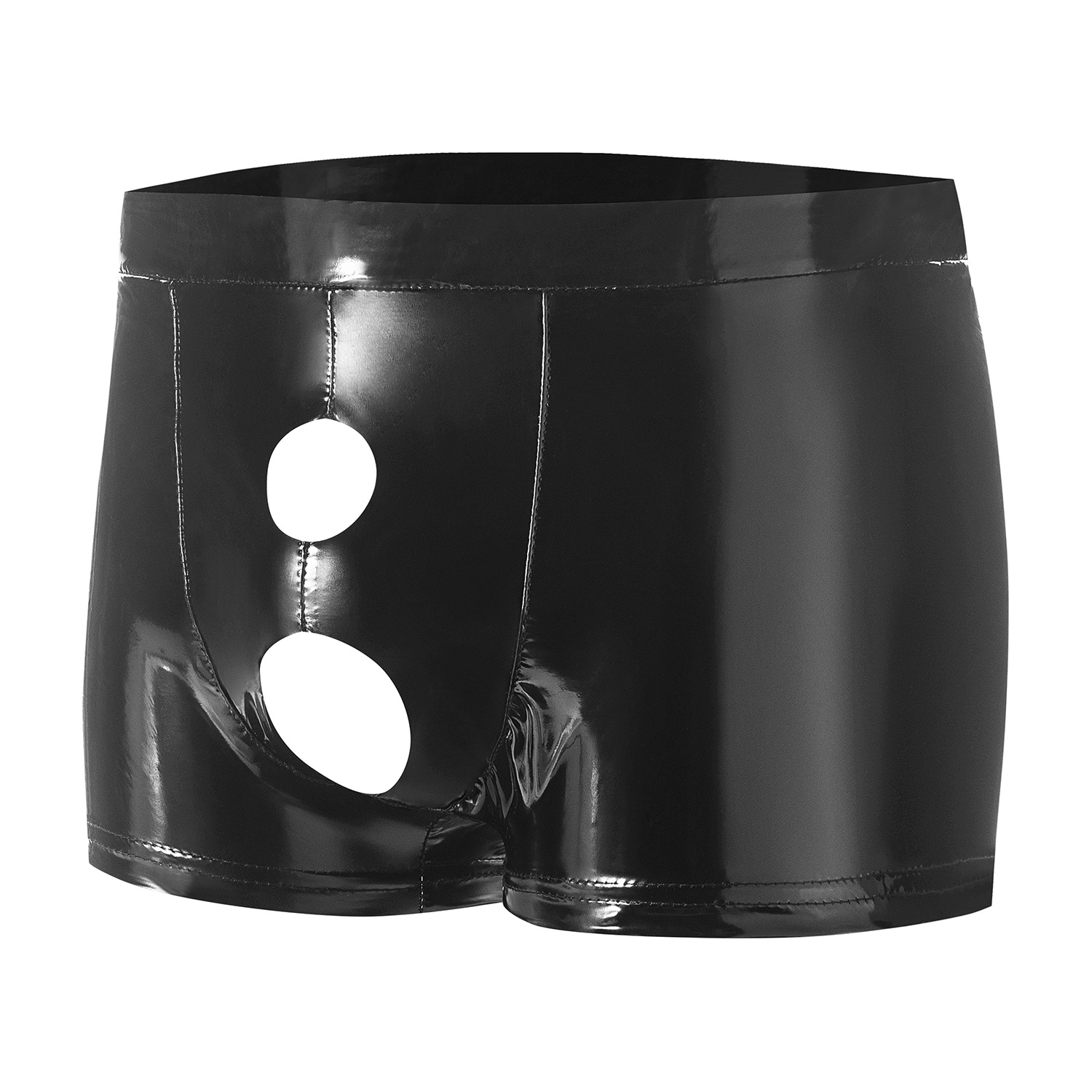 Men Wetlook PVC Open Front Boxer Shorts - Image 3