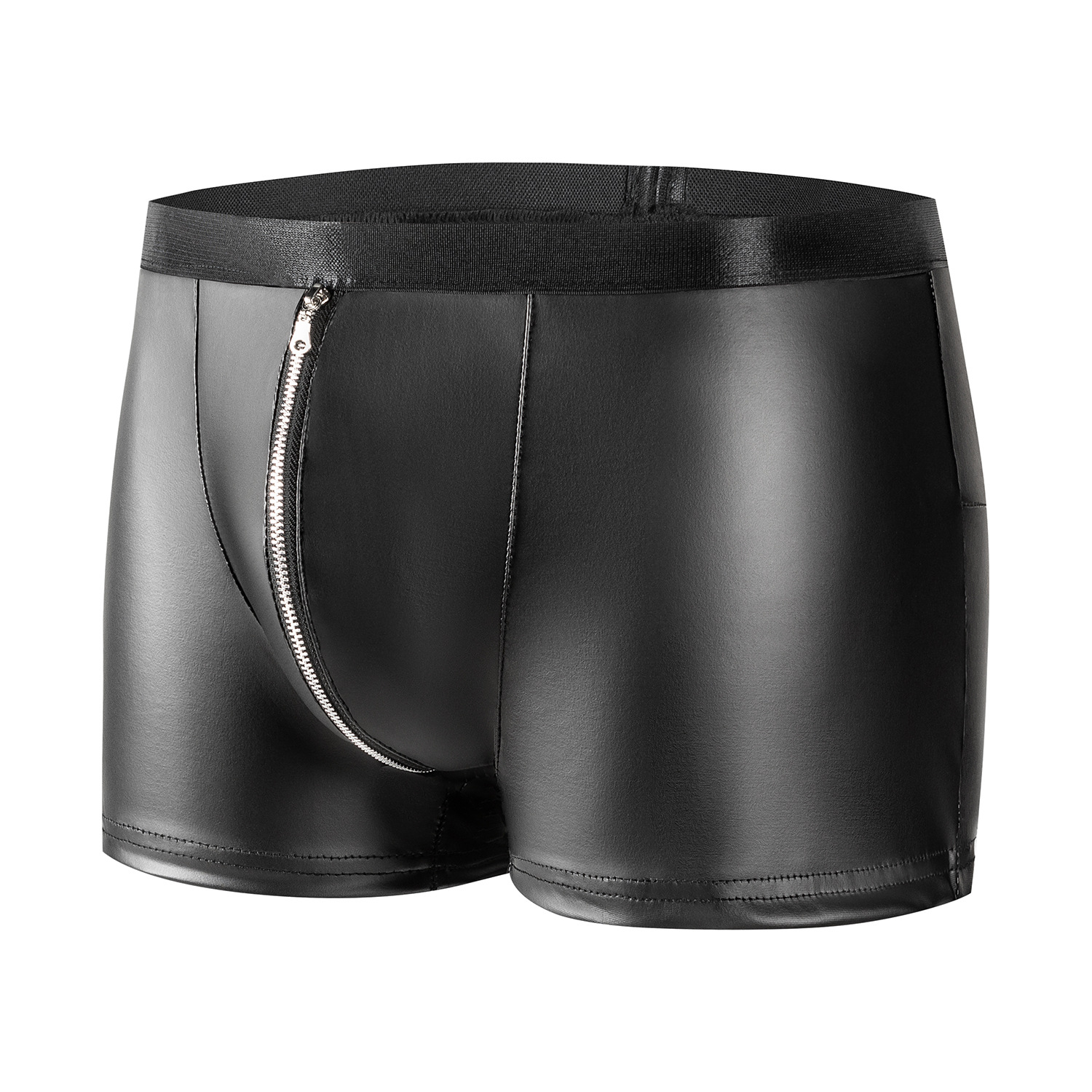 Men Matte PU Boxer Briefs with Front Zipper Open Crotch - Image 3
