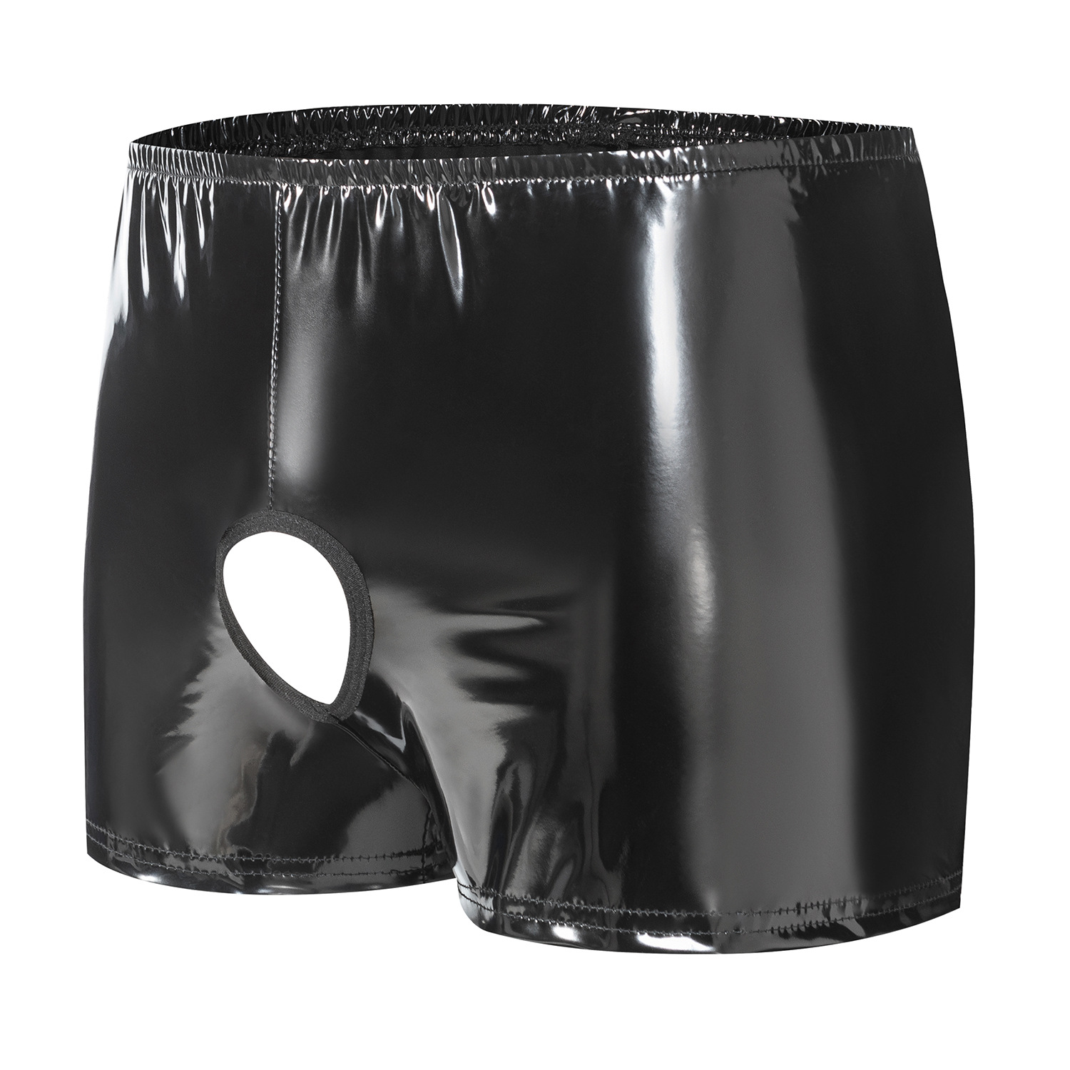 Men Shiny PVC Boxer Shorts with Open Crotch - Image 2