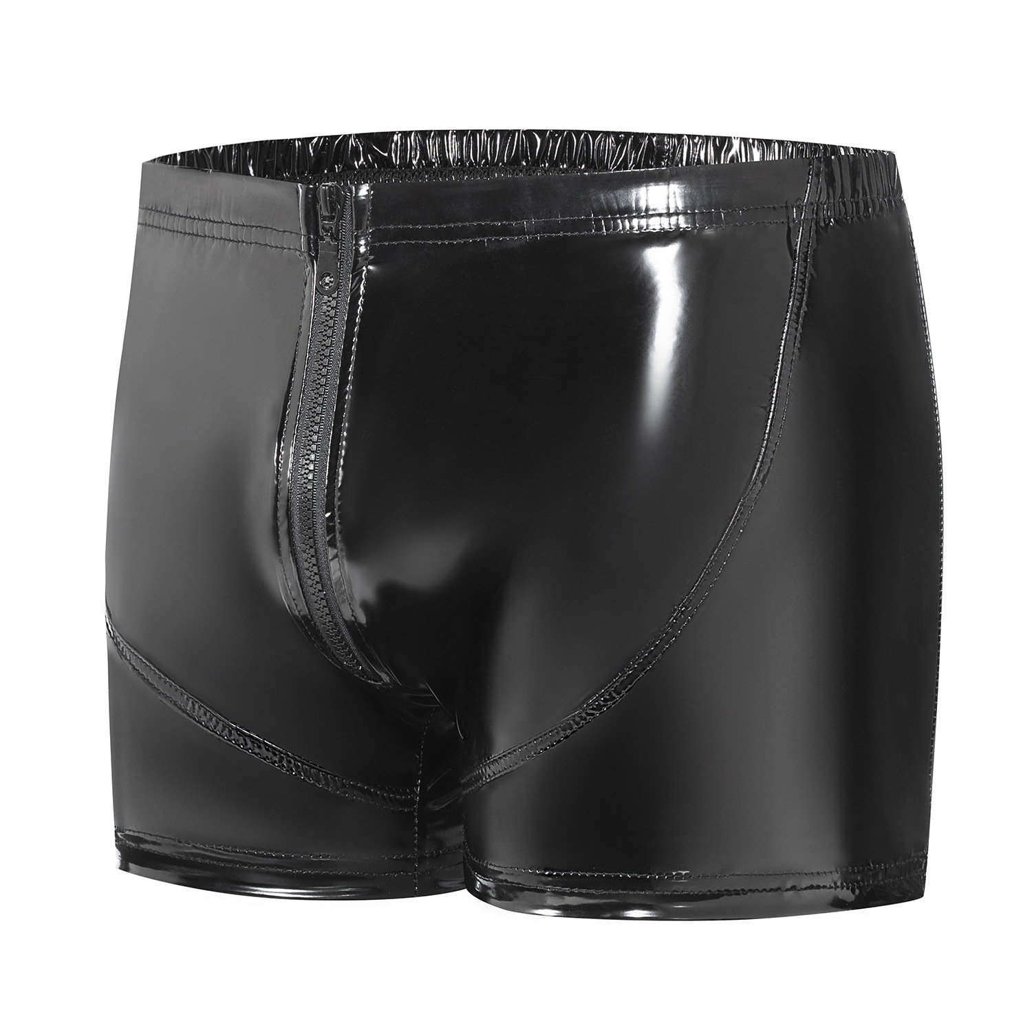 Men Shiny PU Boxer Shorts with Rear Zipper - Image 3