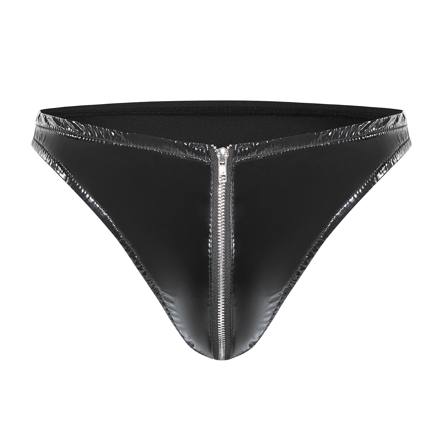 Men Shiny PVC Briefs with Side Zipper & Open Crotch - Image 2