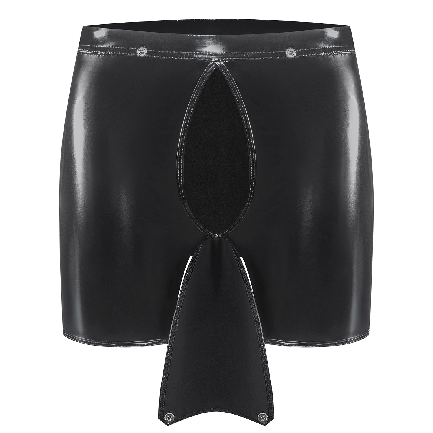 Men Shiny PVC Boxer Shorts with Snap Button Open Crotch - Image 3