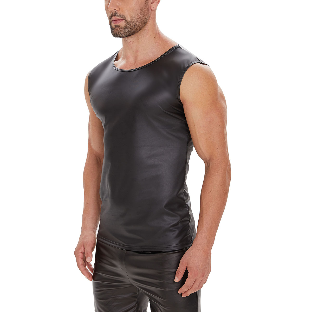 Men Matte PU Sleeveless Tank Top - Image 3