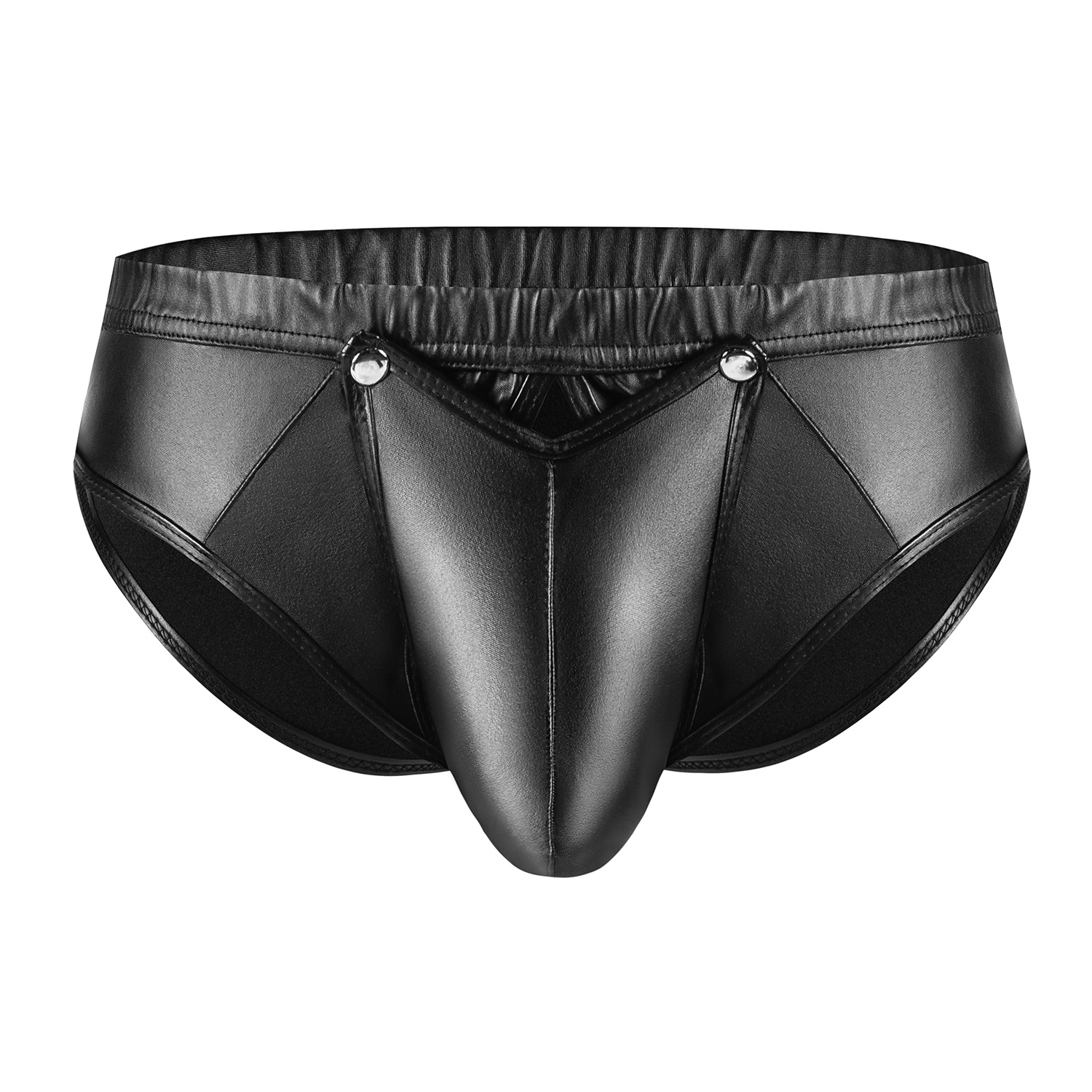 Men Matte PU Briefs with Snap Open Crotch Pouch - Image 3