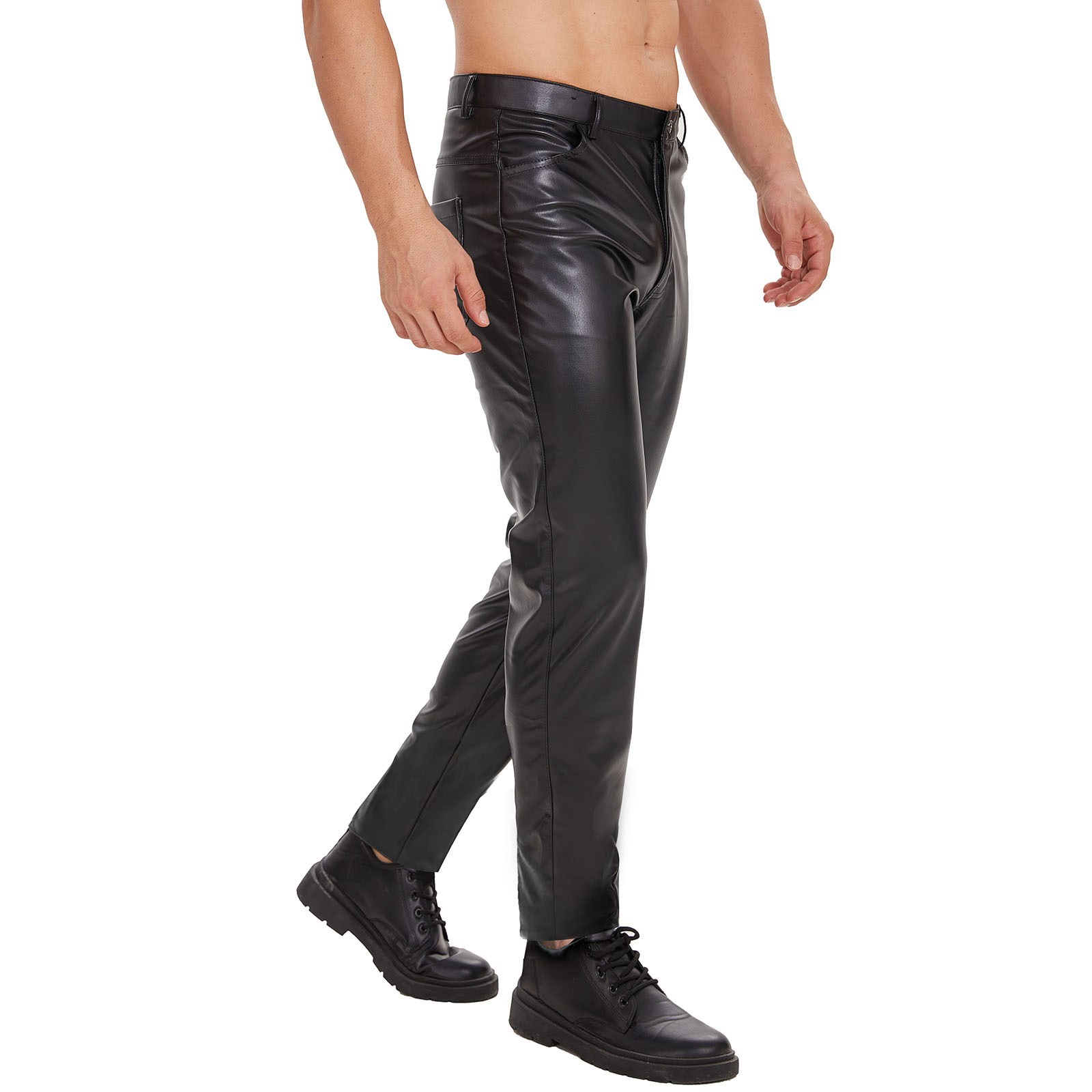 Men Matte PU Long Pants with Zip Open Crotch - Image 3