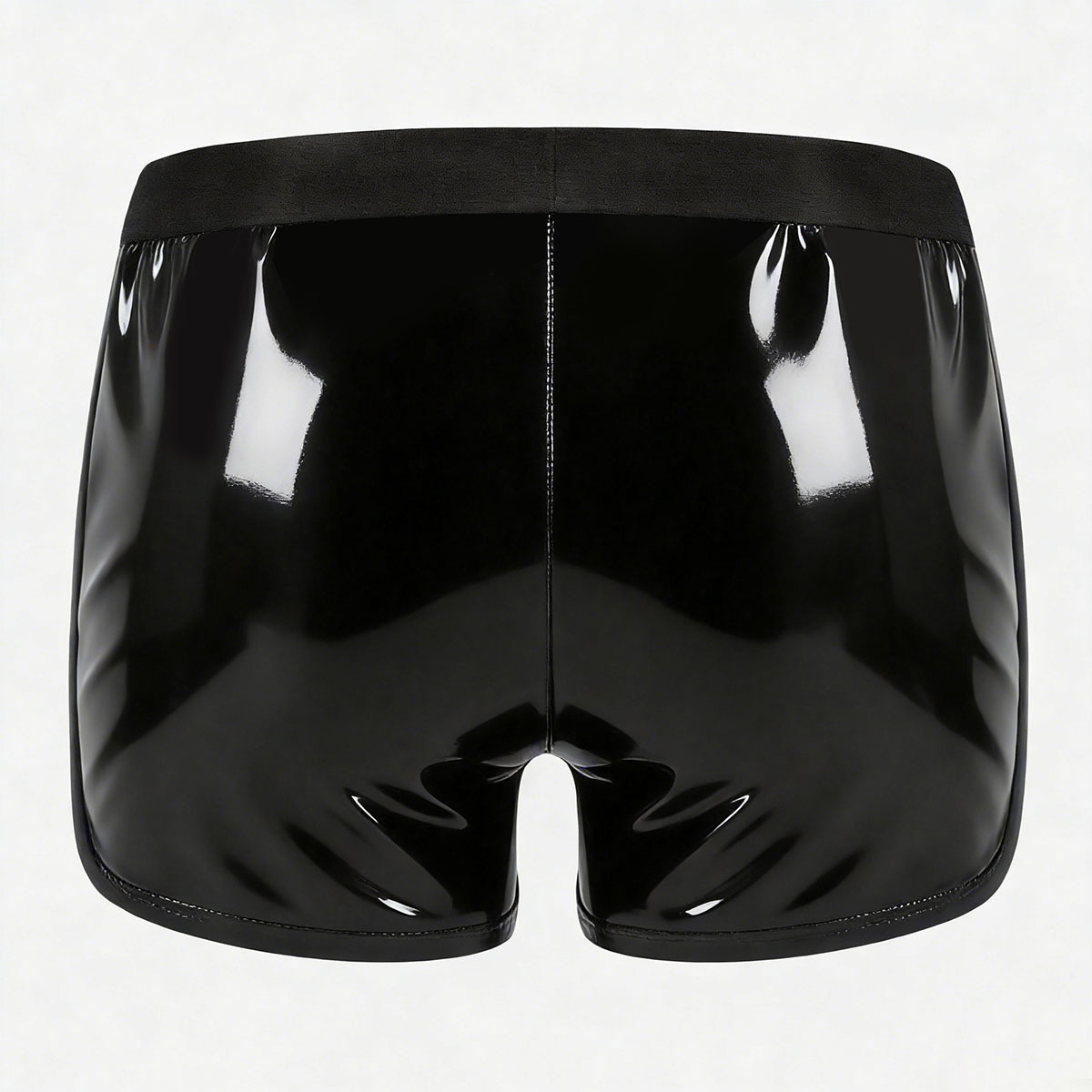 Men's Shiny PVC Boxer Shorts, Snap Button Crotch Cutout Shorts - Image 3