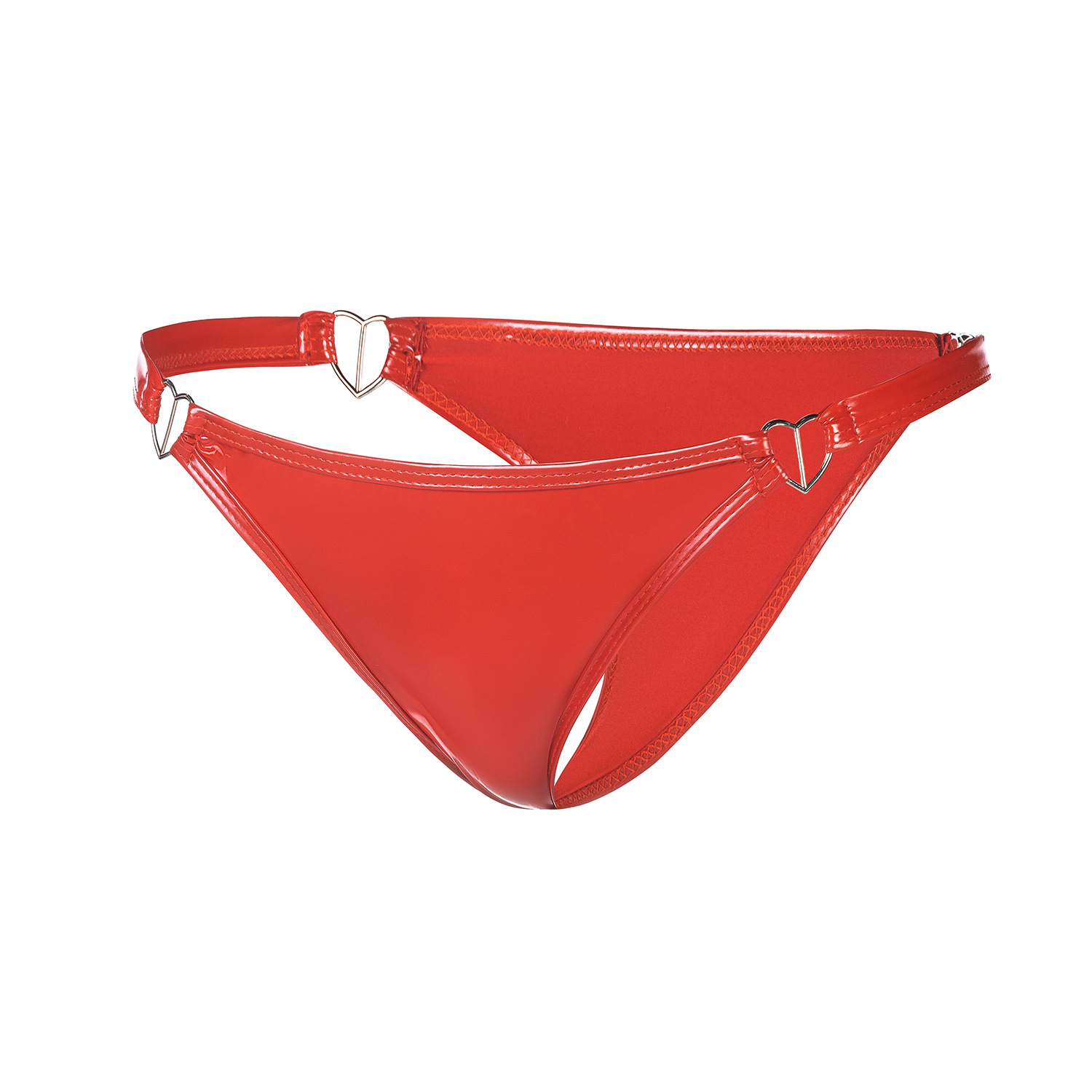 Women Wetlook PVC Thong with Metal Ring Detail - Image 3