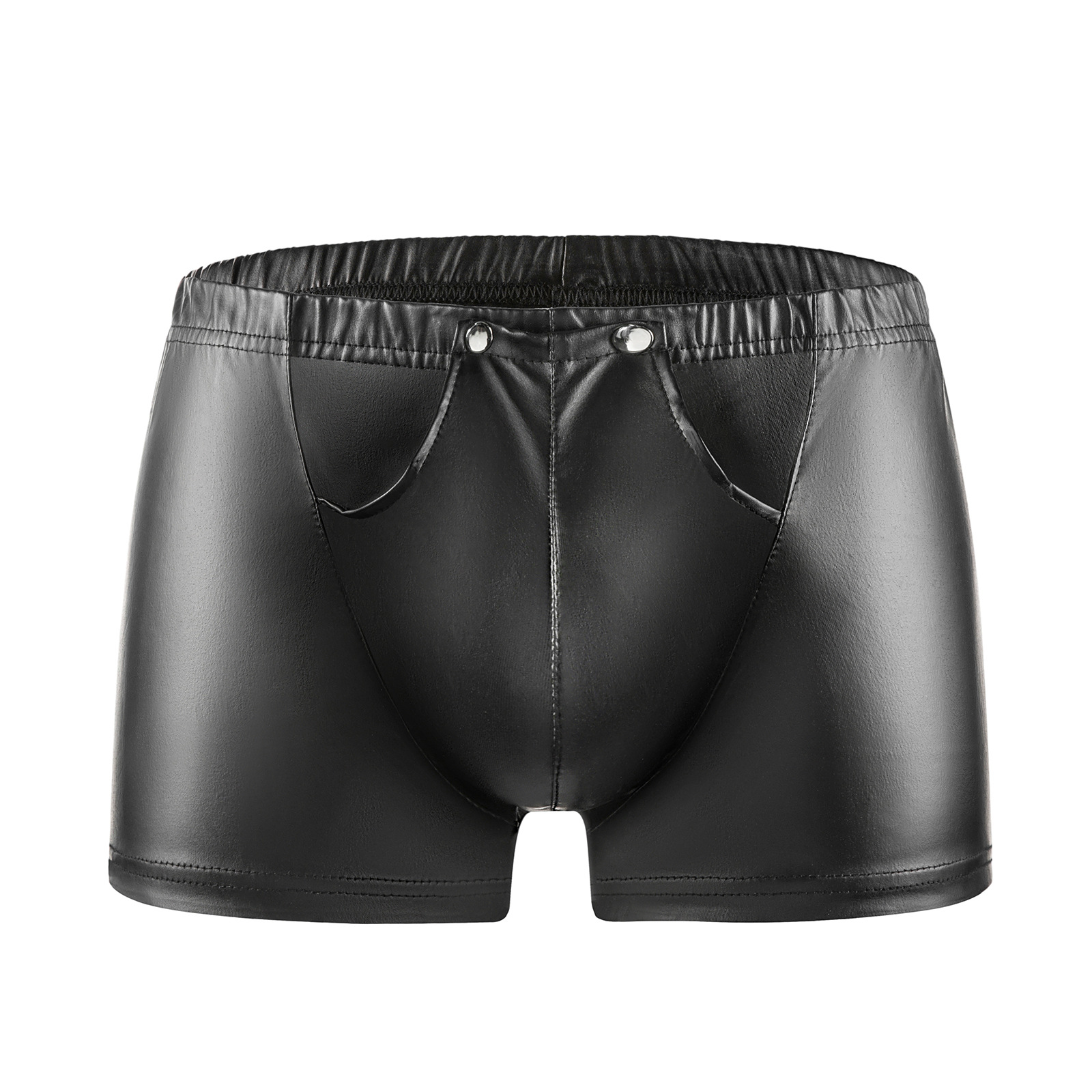 Men's Matte Faux Leather Boxer Shorts, Open Crotch Soft Leather Shorts - Image 3