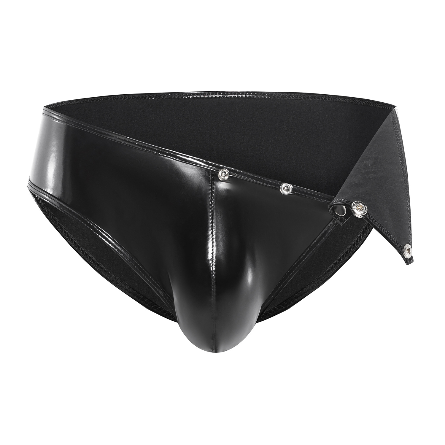 Men's Shiny PVC Briefs, Snap Button Open Crotch Wet Look Underwear - Image 3