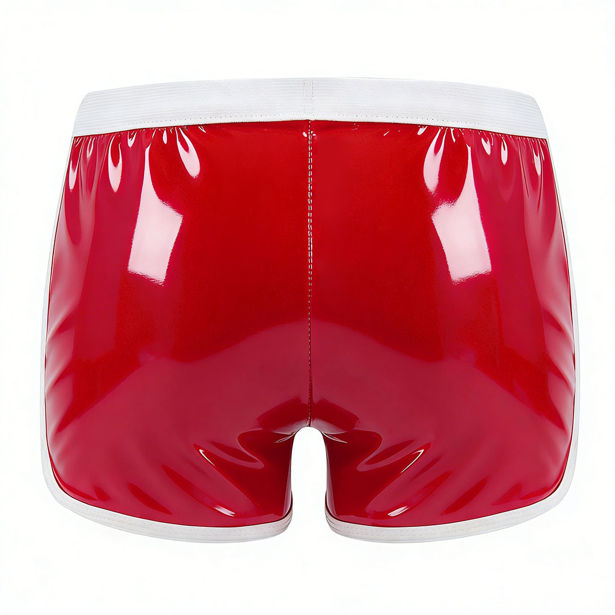 Men's Shiny PVC Boxer Shorts, Red With White Trim Wet Look Shorts - Image 3