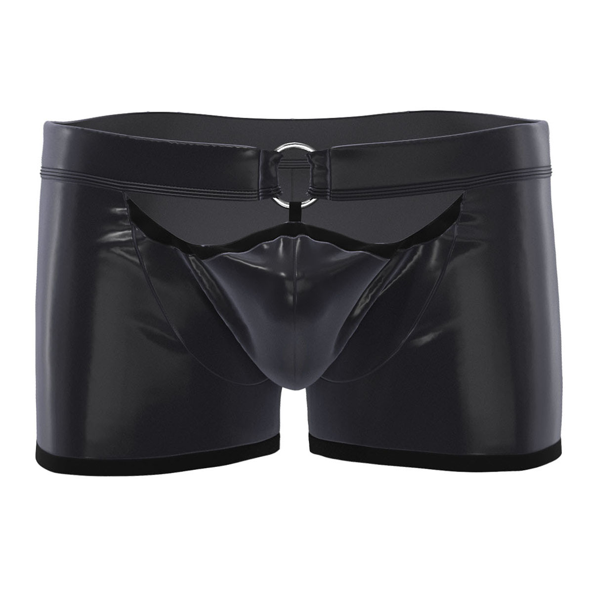 Men's Matte Faux Leather Boxer Briefs, Open Front Soft PU Underwear - Image 2