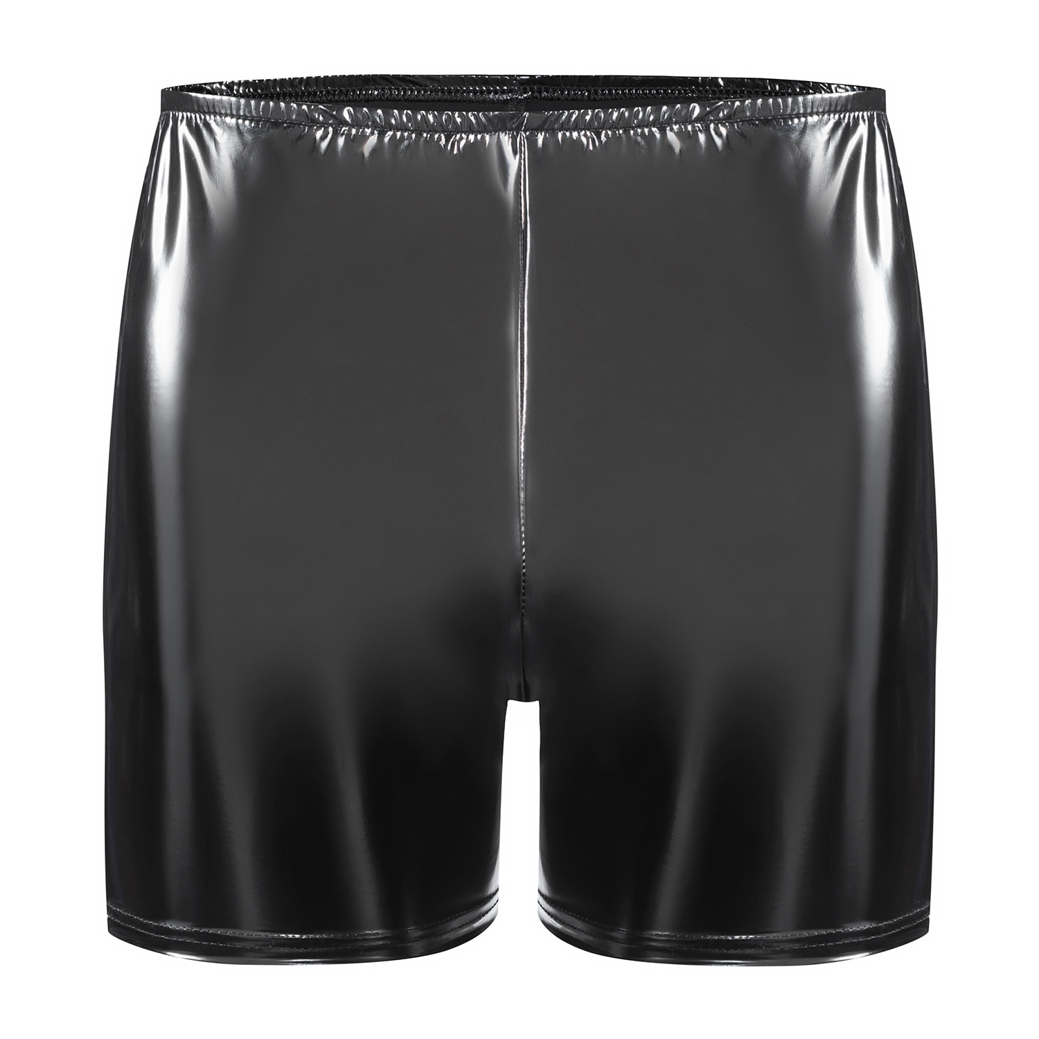 Men's Mirror Shiny PVC Shorts, Zipper Open Crotch Wet Look Shorts - Image 3
