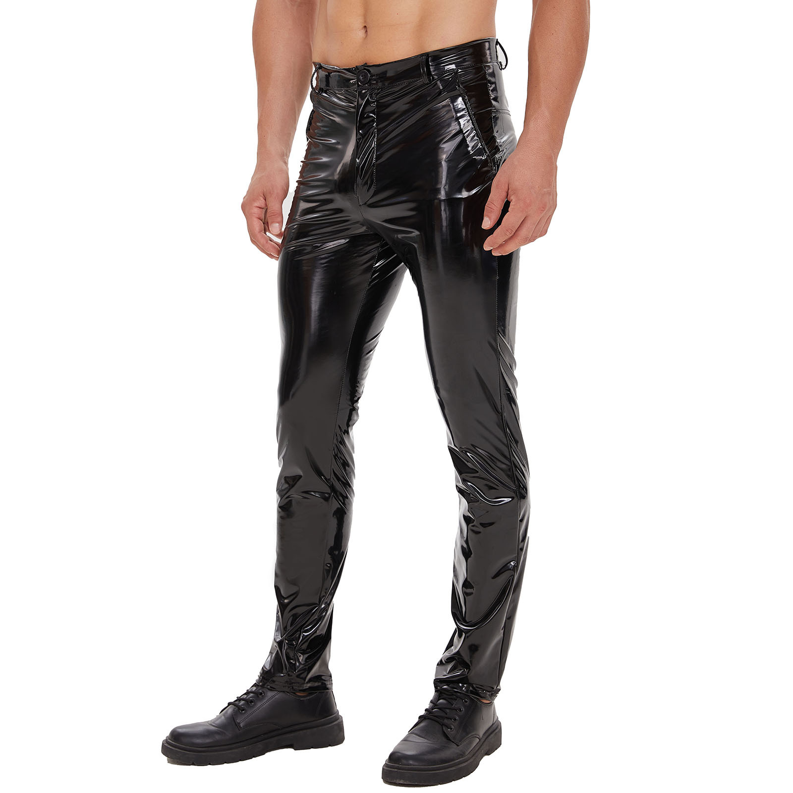Men Wetlook PU Shiny Skinny Pants - Image 3