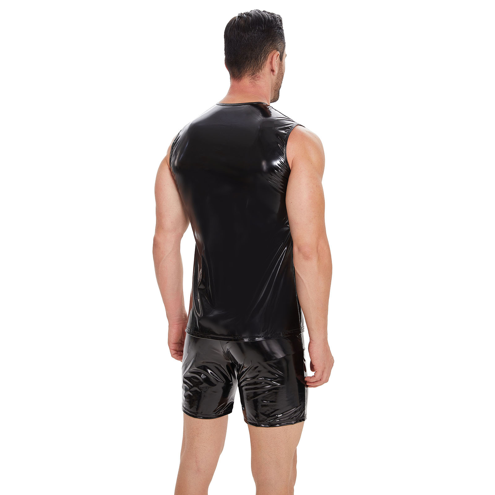 Men's Mirror Gloss PU Vest, Slim Fit Waterproof Sleeveless Shiny Top - Image 3