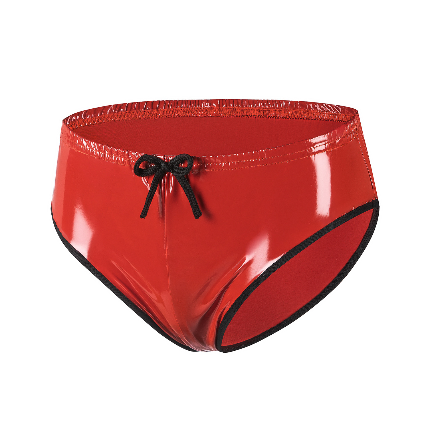 Women Wetlook PVC Low Rise Briefs with Front Bow & Back Pocket - Image 3