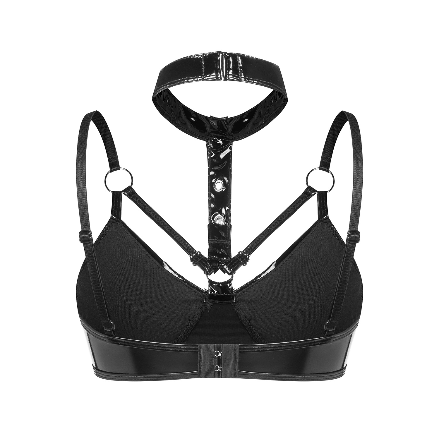 Women Wetlook Spandex Harness Bra - Image 3