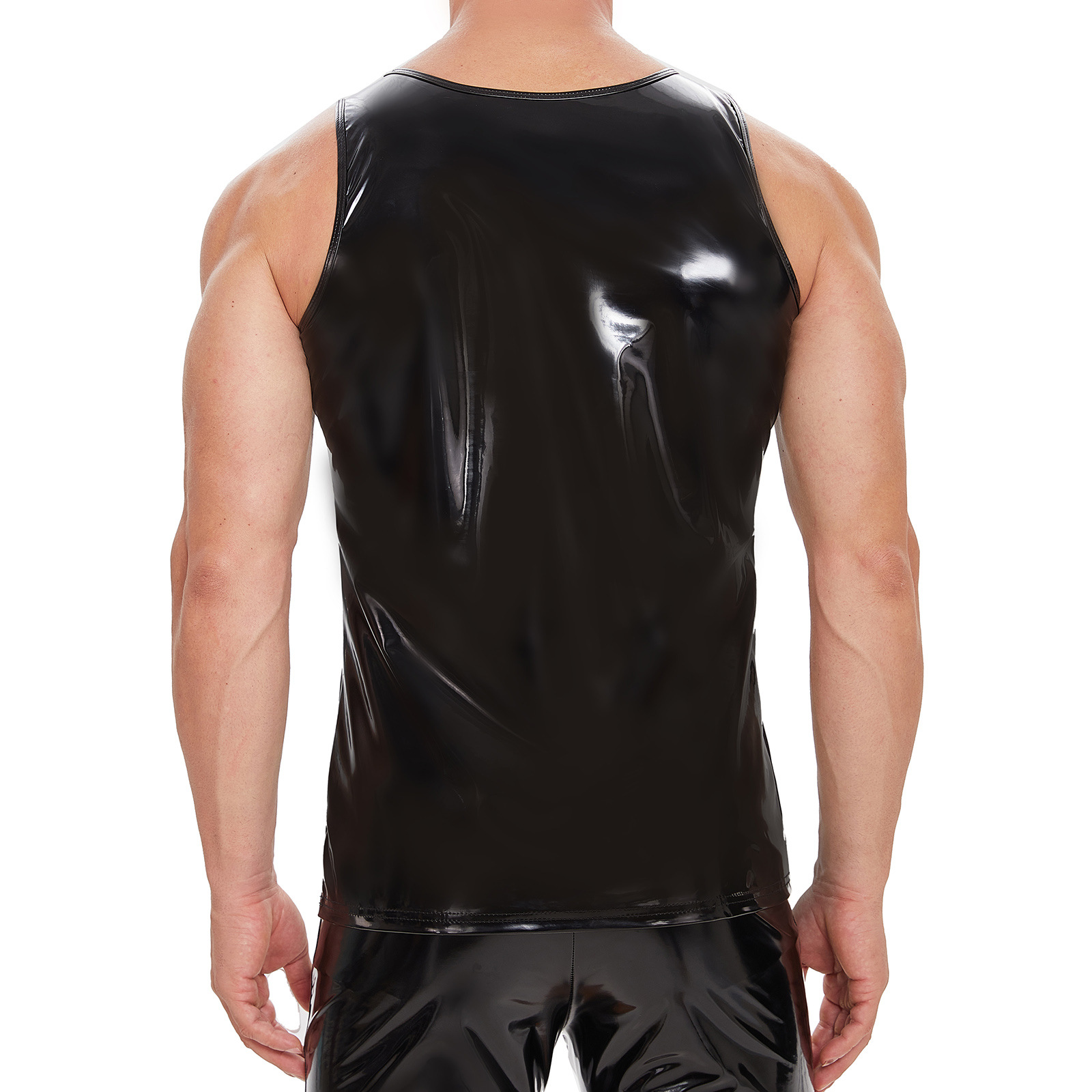Men Shiny PVC Sleeveless Tank Top Wetlook Vest - Image 2