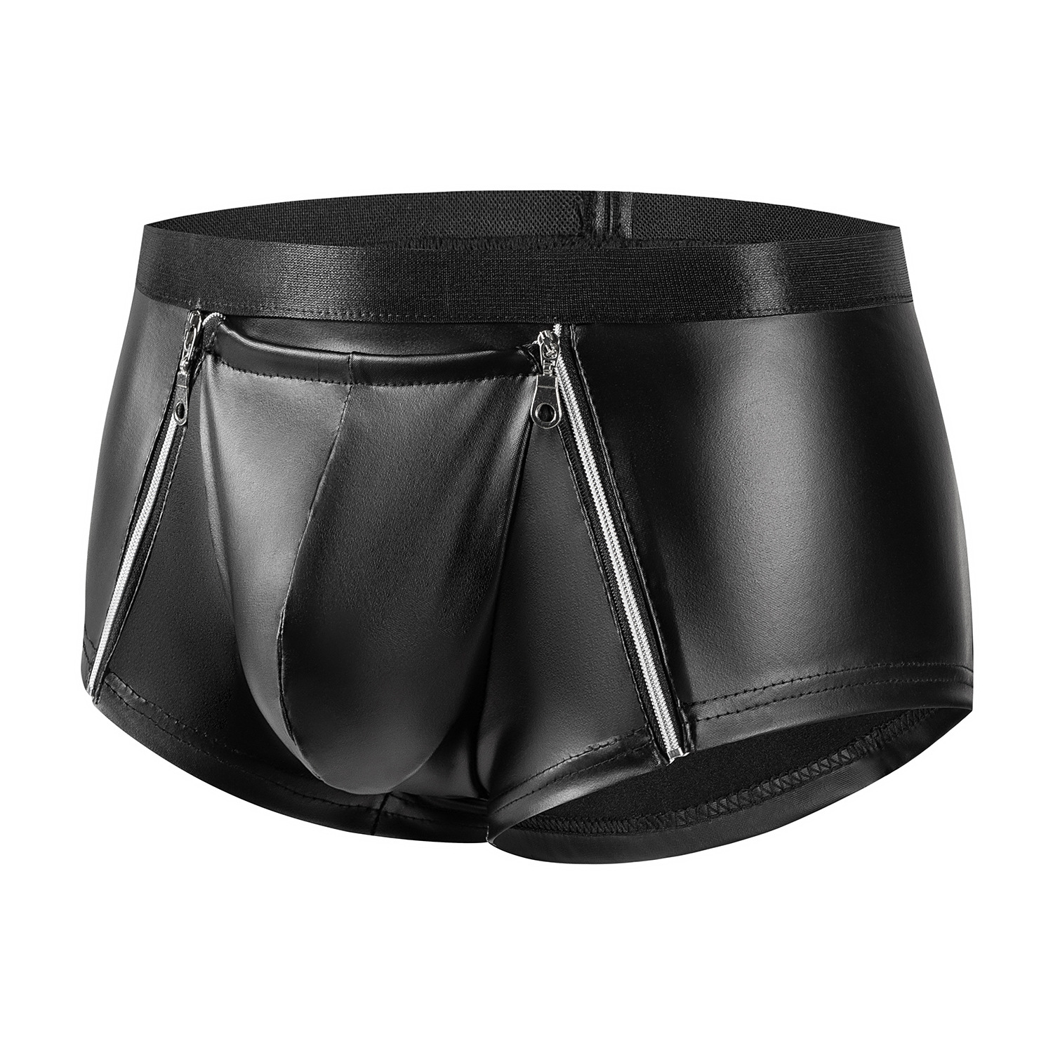 Men Matte PU Boxer Briefs with Double Side Zippers - Image 2