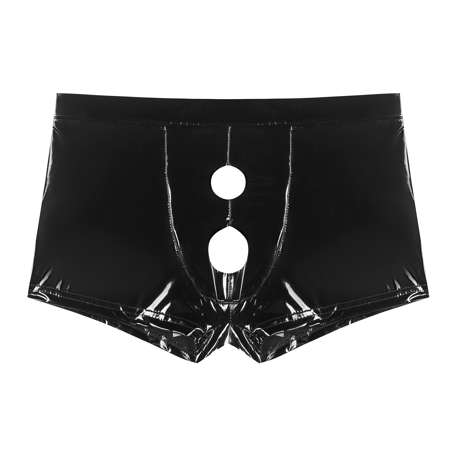 Men Wetlook PVC Open Front Boxer Shorts - Image 4