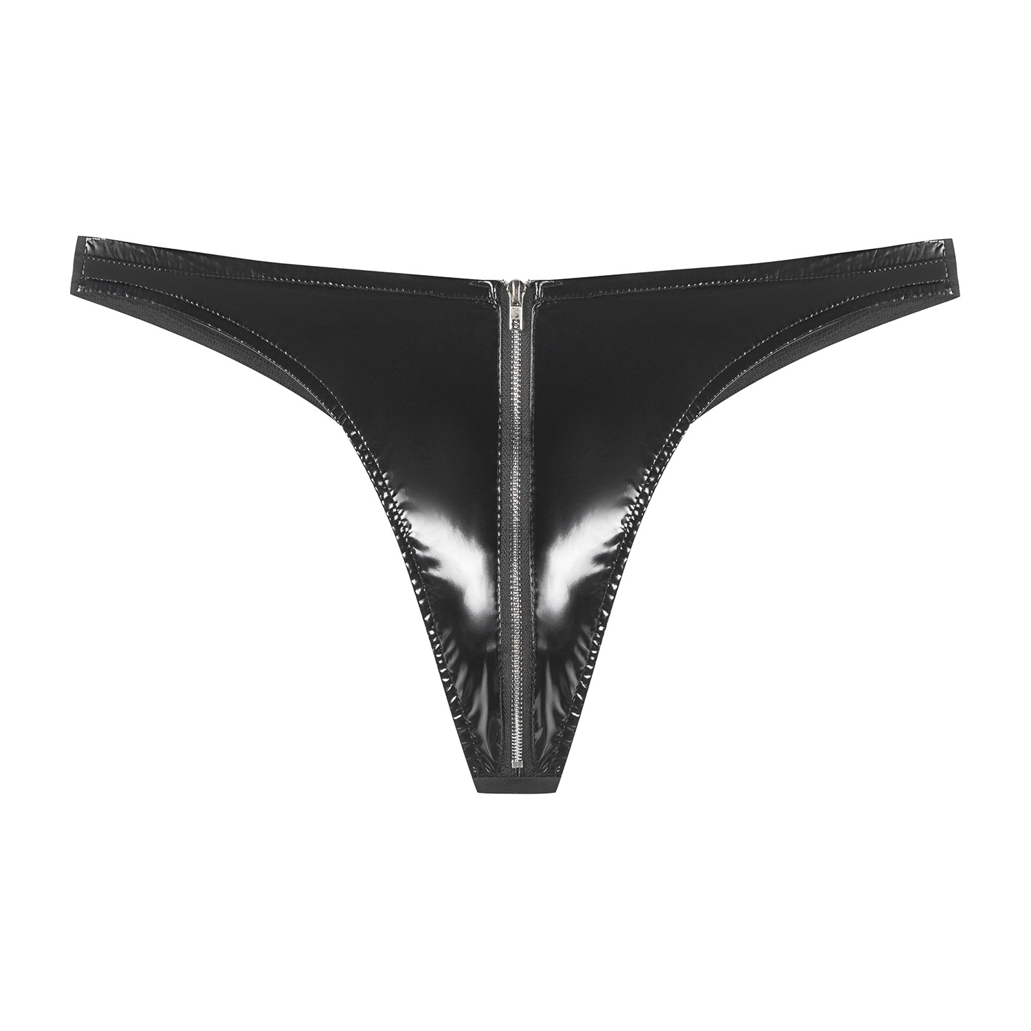 Men Shiny PVC Briefs with Side Zipper & Open Crotch - Image 3