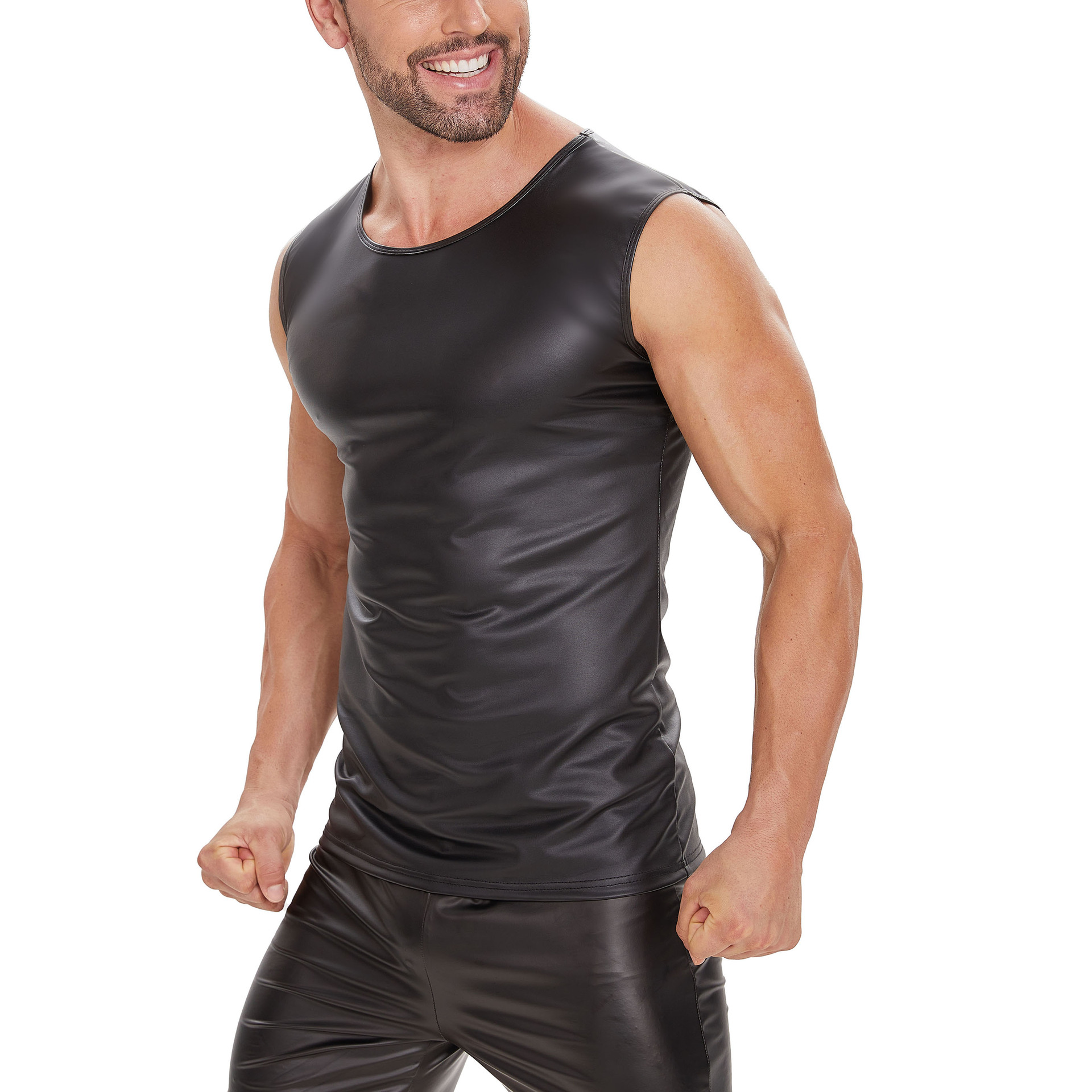 Men Matte PU Sleeveless Tank Top - Image 4