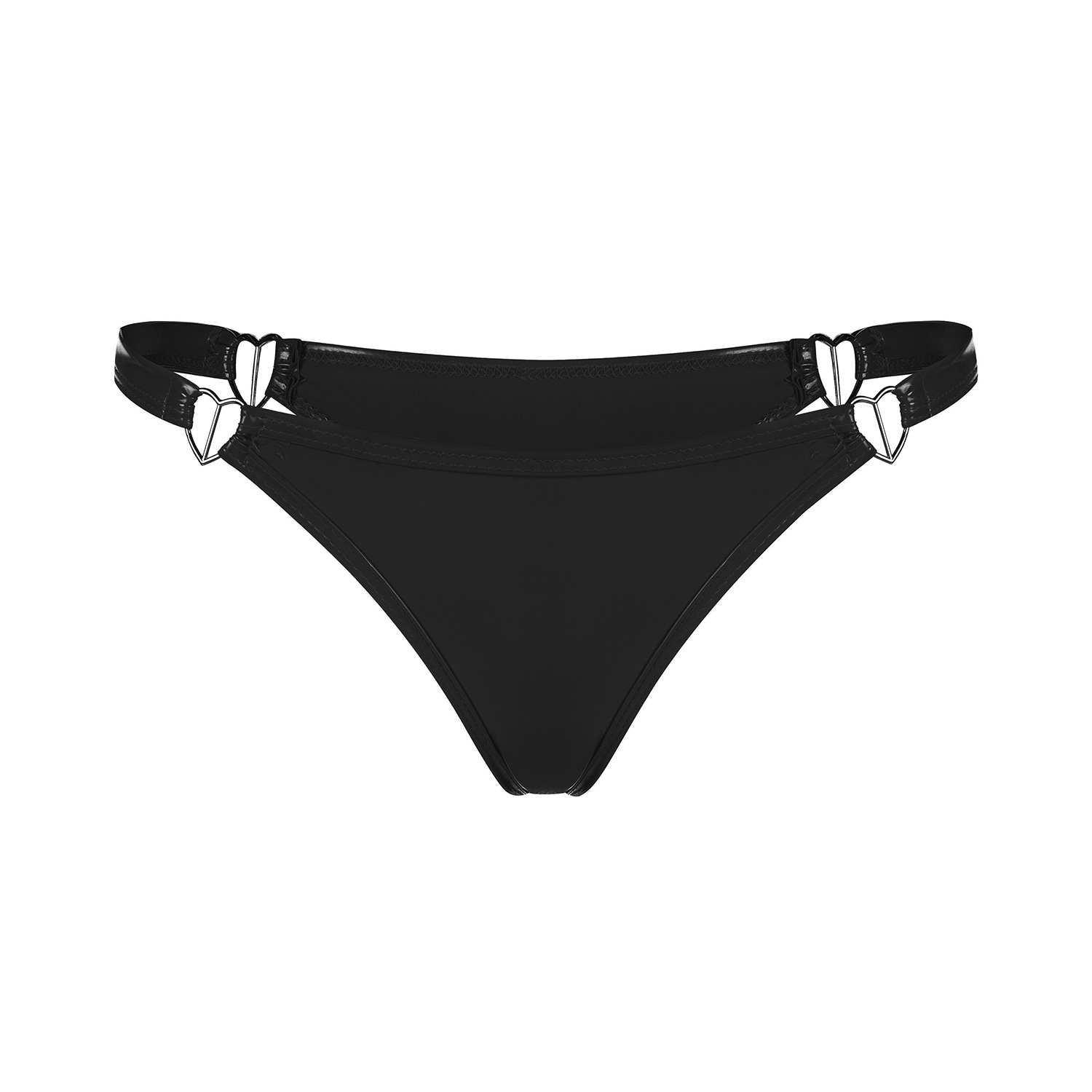 Women Wetlook PVC Thong with Metal Ring Detail - Image 4