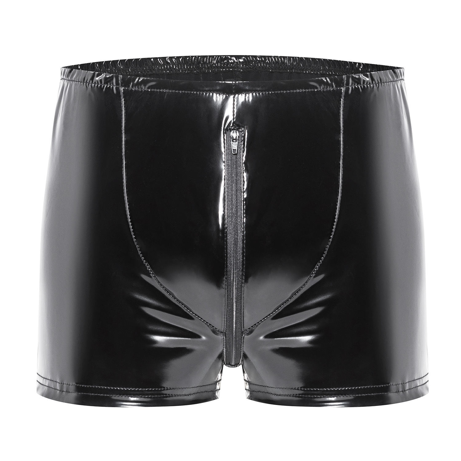 Men's Shiny PVC Boxer Shorts, Zipper Open Crotch Wet Look Shorts - Image 4