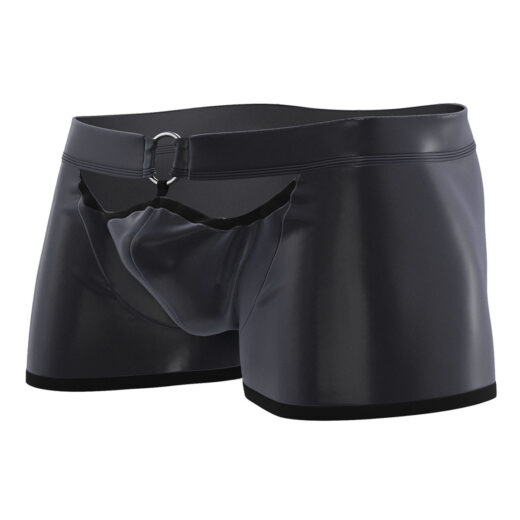 Men's Matte Faux Leather Boxer Briefs, Open Front Soft PU Underwear
