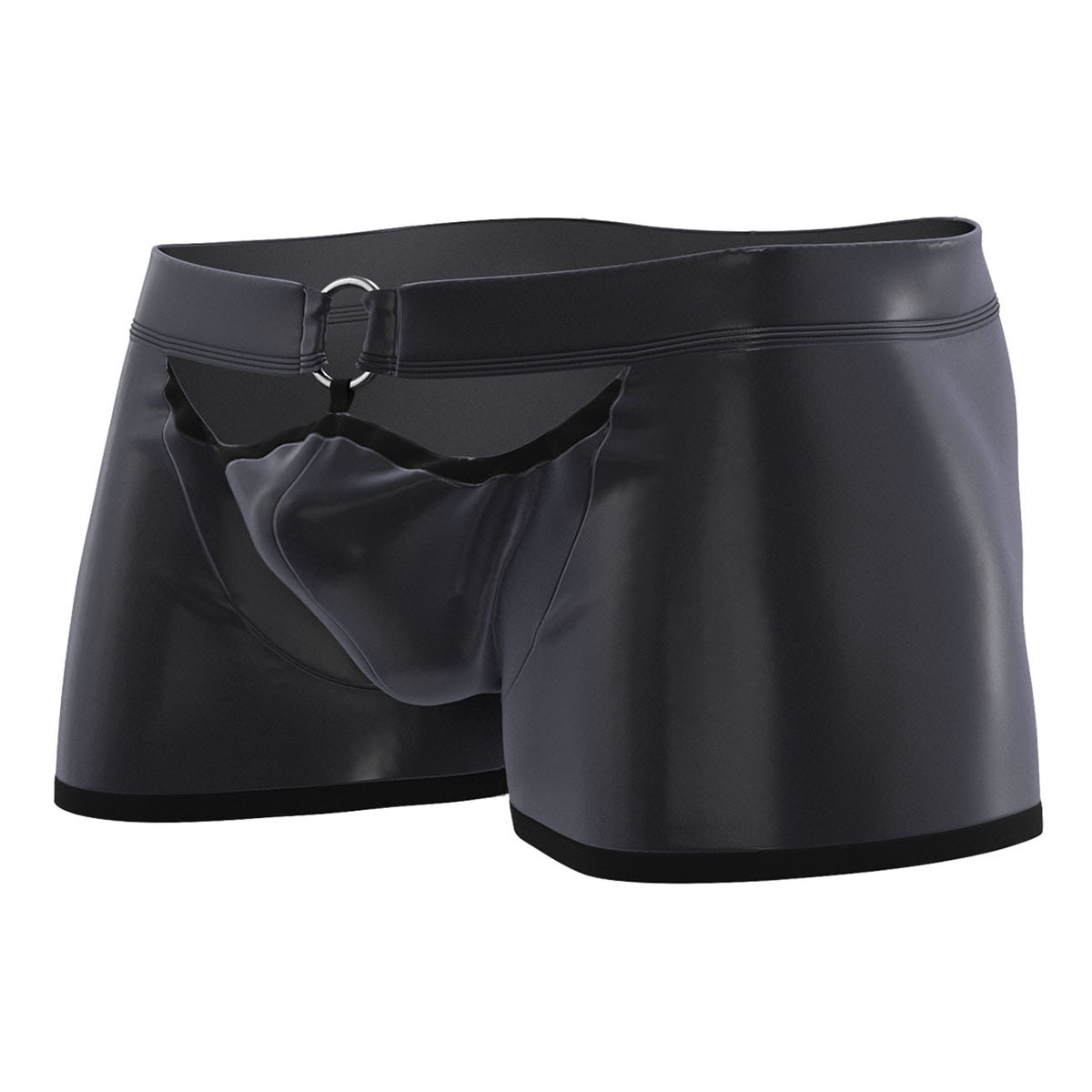 Men's Matte Faux Leather Boxer Briefs, Open Front Soft PU Underwear