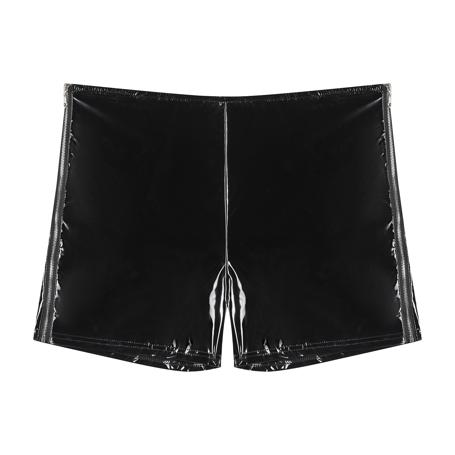 Men's Mirror Shiny PVC Shorts, Zipper Open Crotch Wet Look Shorts - Image 4